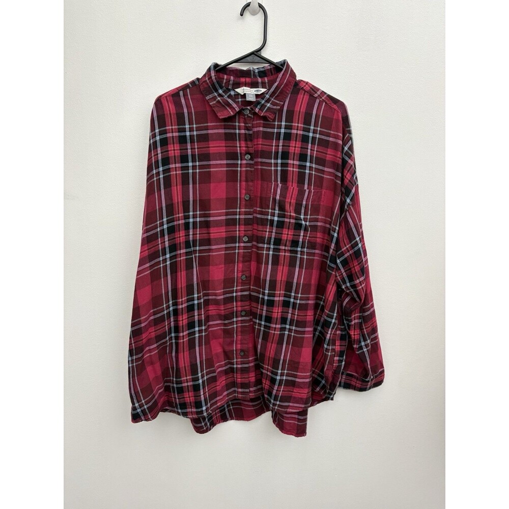 Old Navy The Boyfriend Shirt Women's XXL Plaid Flannel Button Up Fuchsia Pink